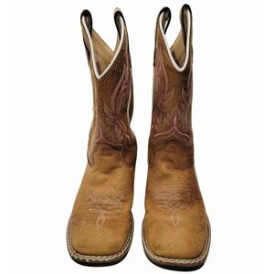 Shyanne Girls Madison Faux Size 12D Brown Pink Stitching Square Toe Kids